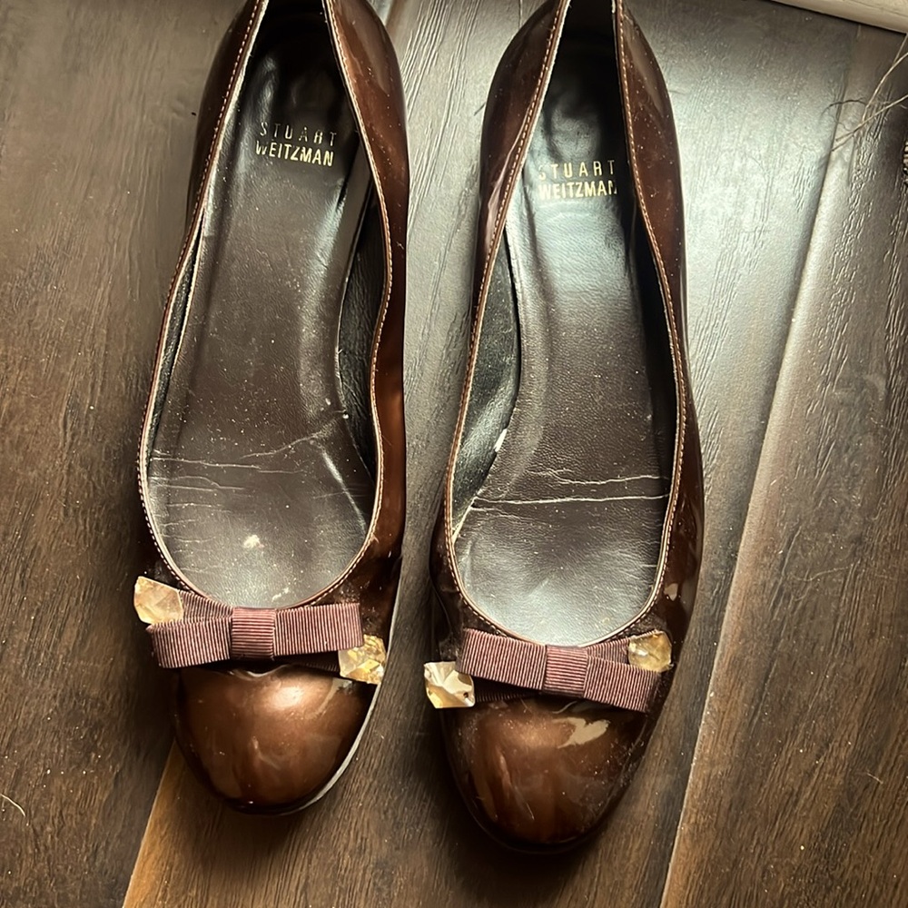 Stuart Weitzman Chocolate Brown Patent Leather Ballet Flats